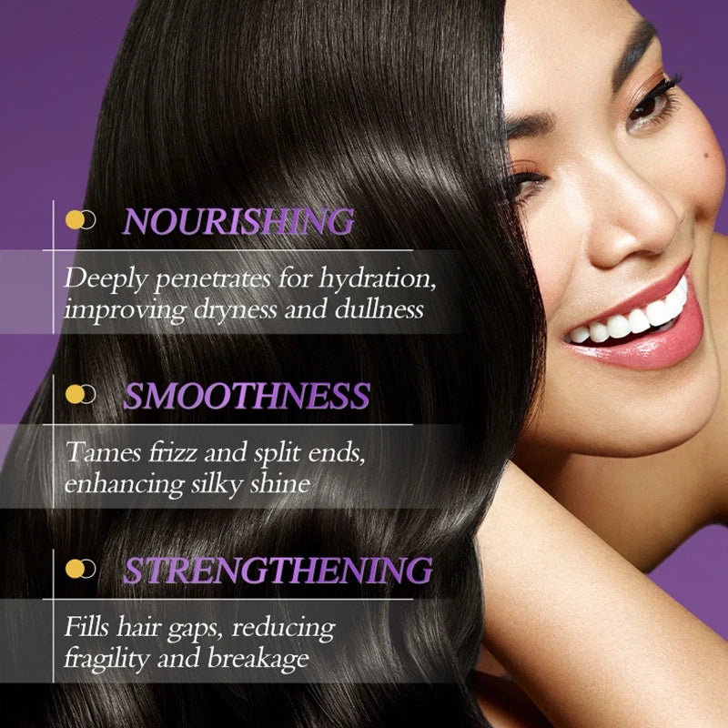 Magic Keratin Hair Mask: an instant repairing treatment for damaged, frizz-prone hair. Deeply nourishes and hydrates for soft, smooth, and shiny hair.